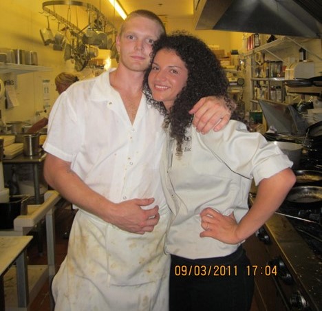 Lucia poses for a picture with a coworker in the kitchen of her Work and Travel assignment in New Hampshire.